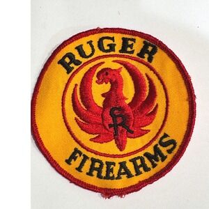 Vintage Ruger Firearms Patch Red Phoenix Logo Yellow Round Embroidered 3 Inch